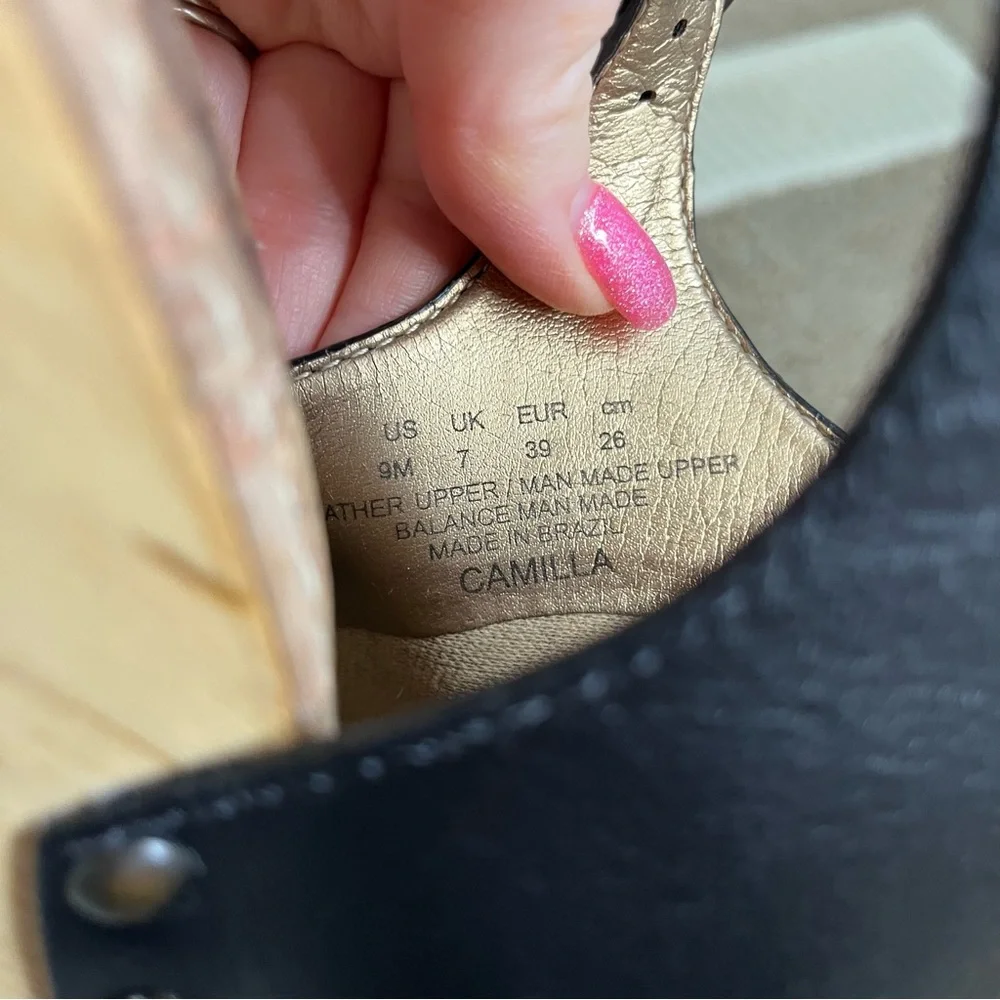 Sam Edelman Camilla Black Leather Studded Cork Wedge Open Toe Sandals Size 9 - Picture 8 of 15